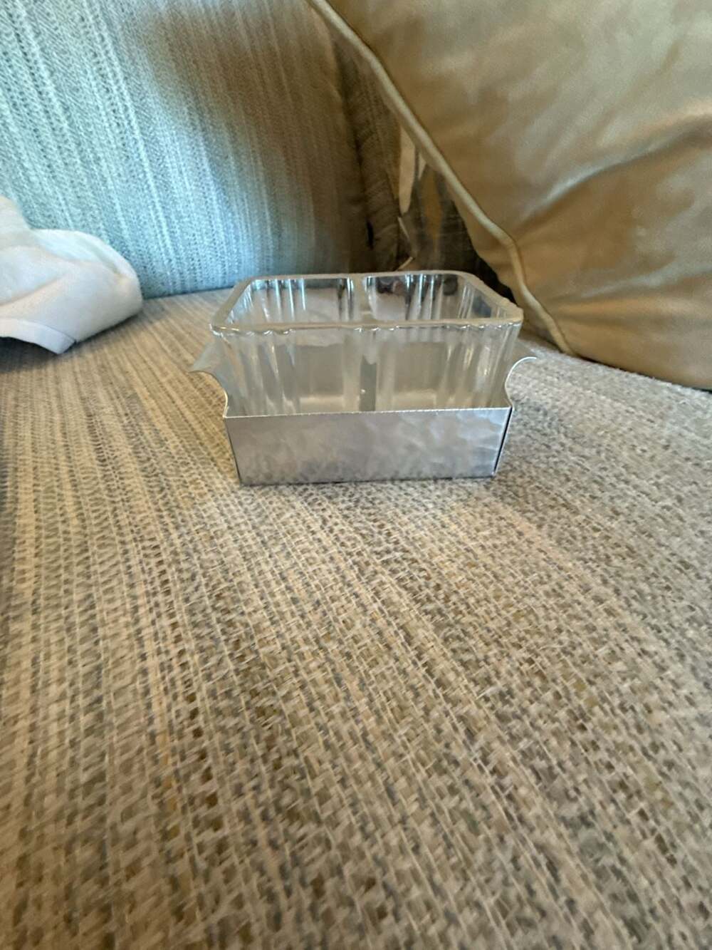 Vintage Art Deco Pressed Glass Hammered Aluminum Server Dish Tray